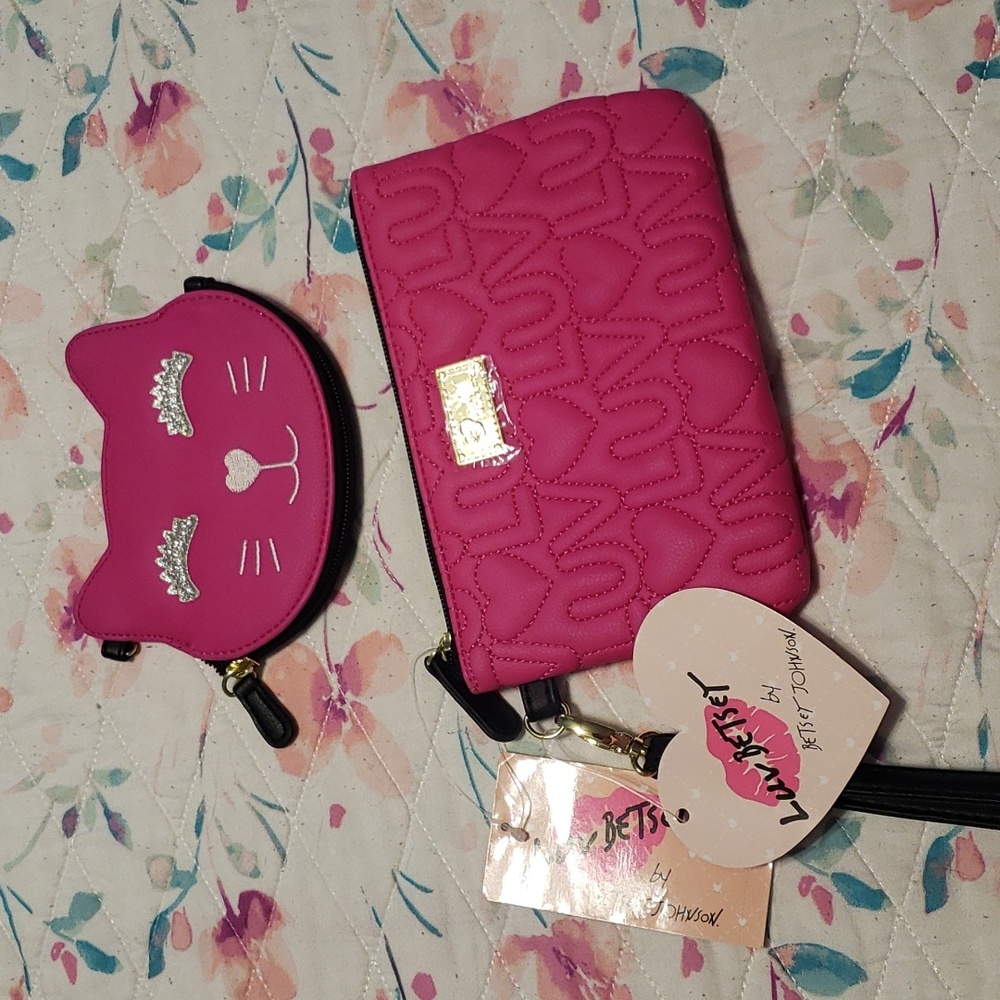 Betsey Johnson cat Coin purse and pouch set